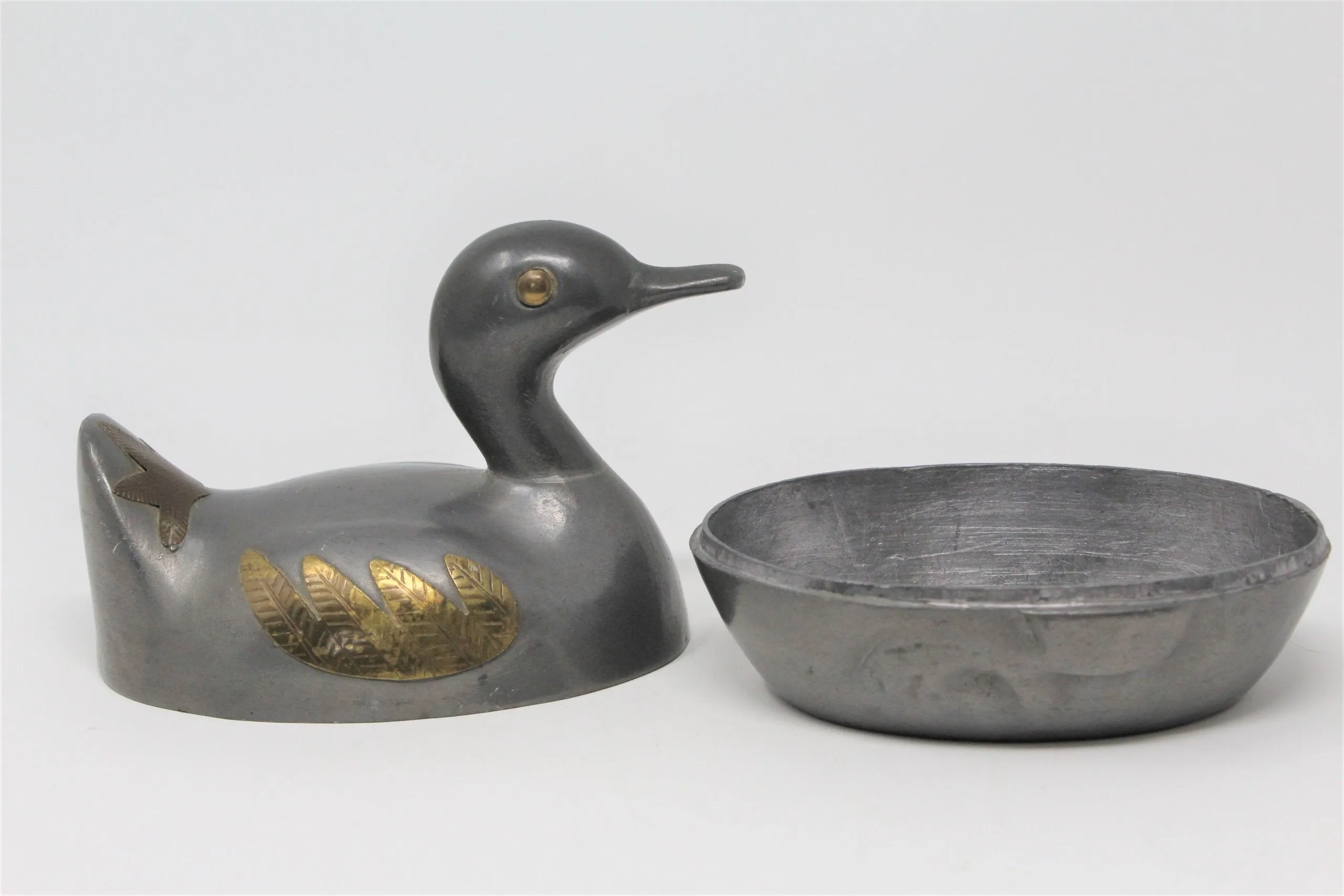 Trinket Box, Duck / Loon, Pewter and Brass Hong Kong, Vintage