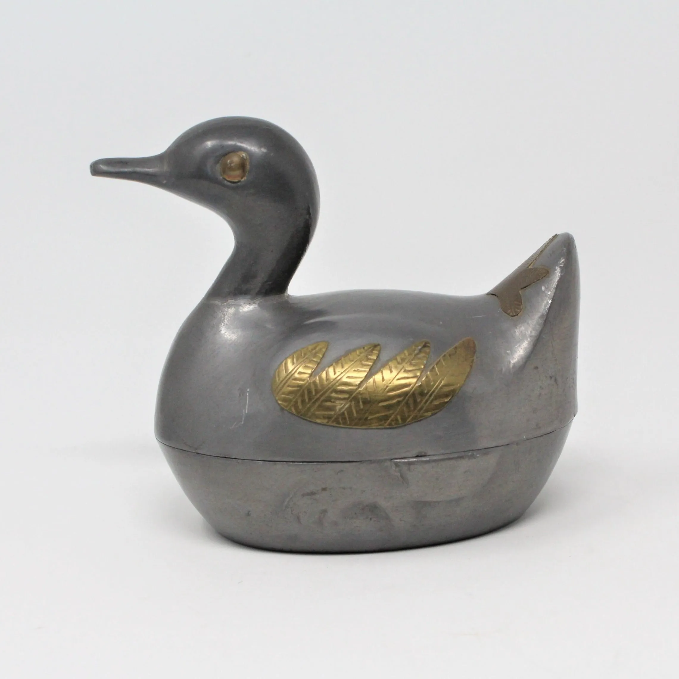 Trinket Box, Duck / Loon, Pewter and Brass Hong Kong, Vintage