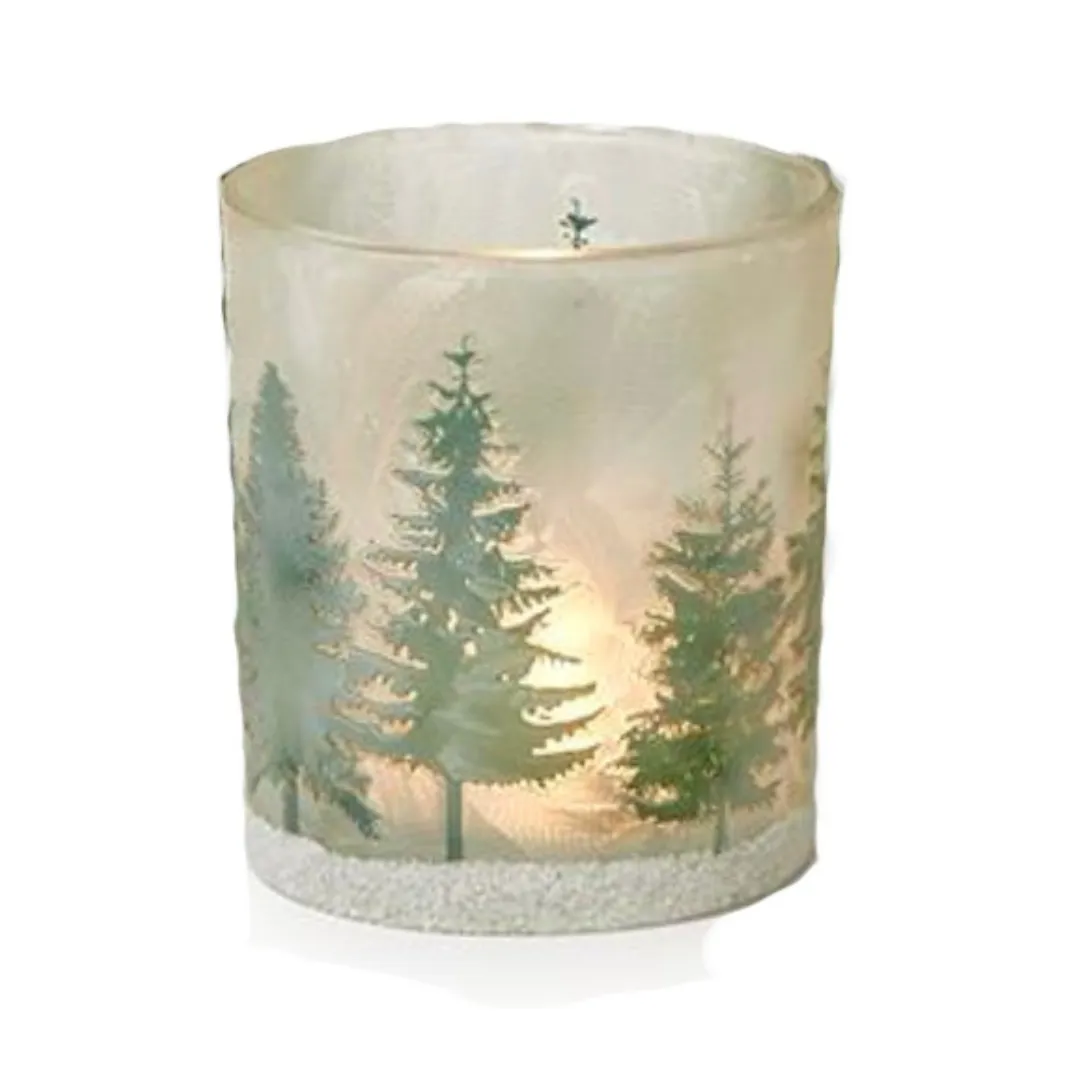 Two's Company Winter Forest Frosted Candleholders