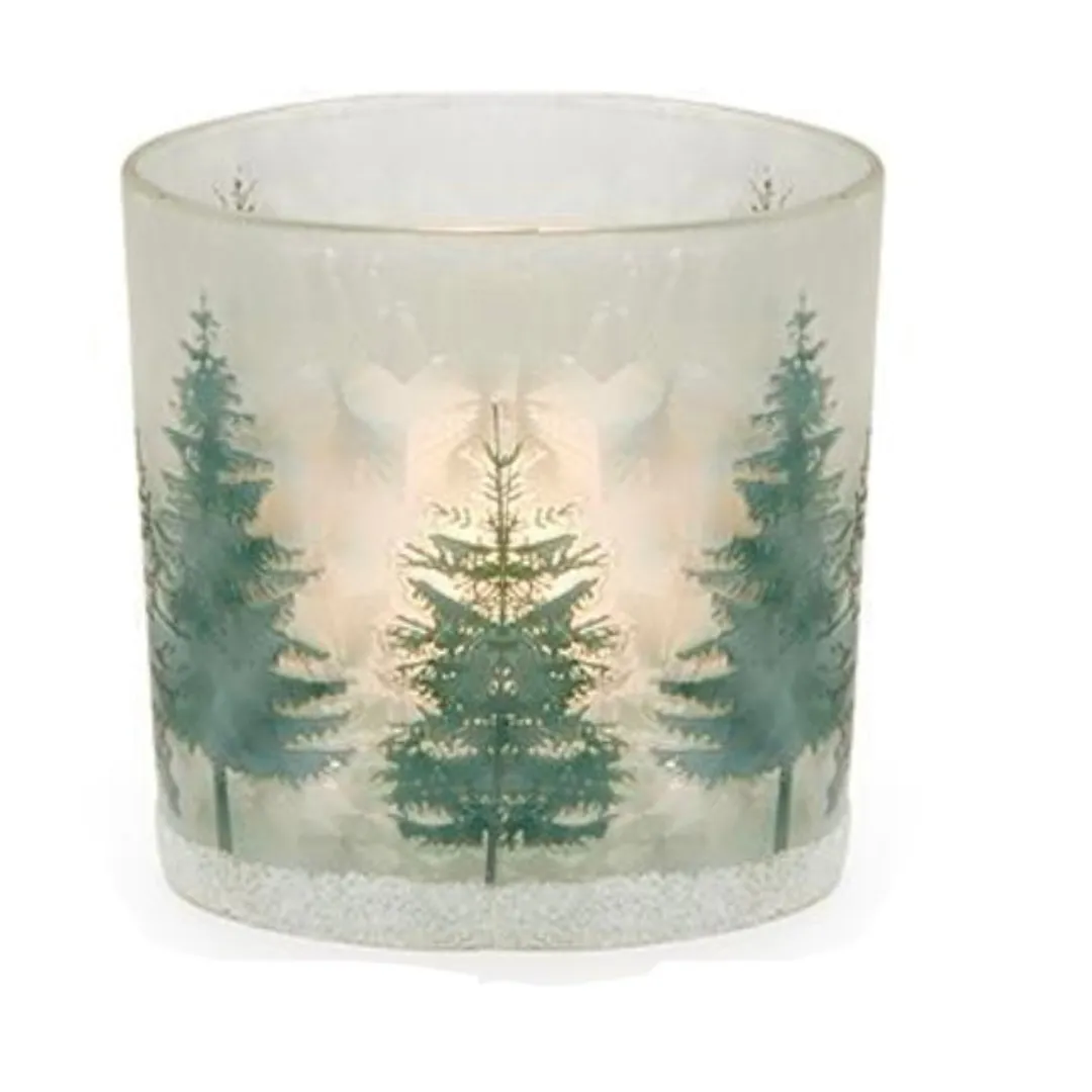 Two's Company Winter Forest Frosted Candleholders