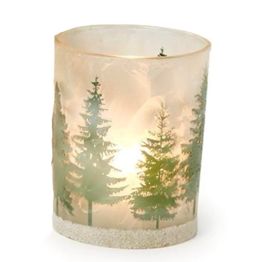Two's Company Winter Forest Frosted Candleholders