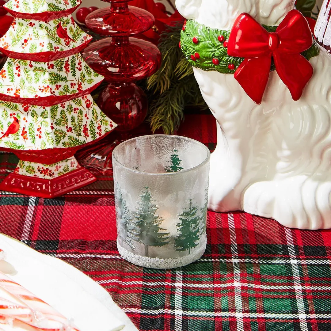 Two's Company Winter Forest Frosted Candleholders