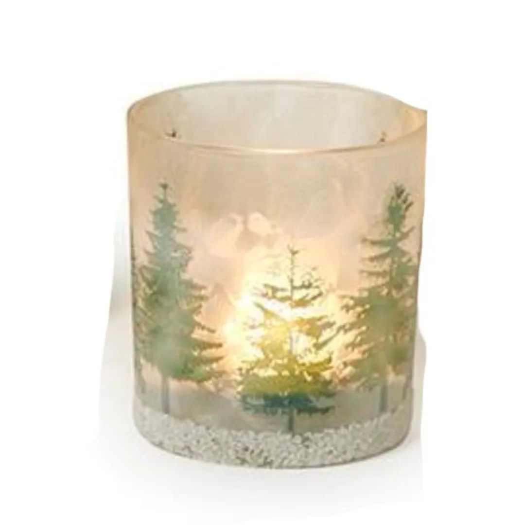 Two's Company Winter Forest Frosted Candleholders