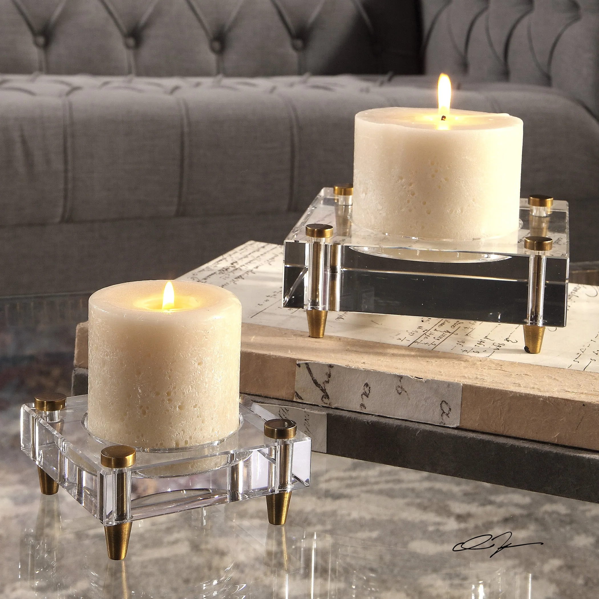Uttermost Claire Crystal Block Candleholders, S/2