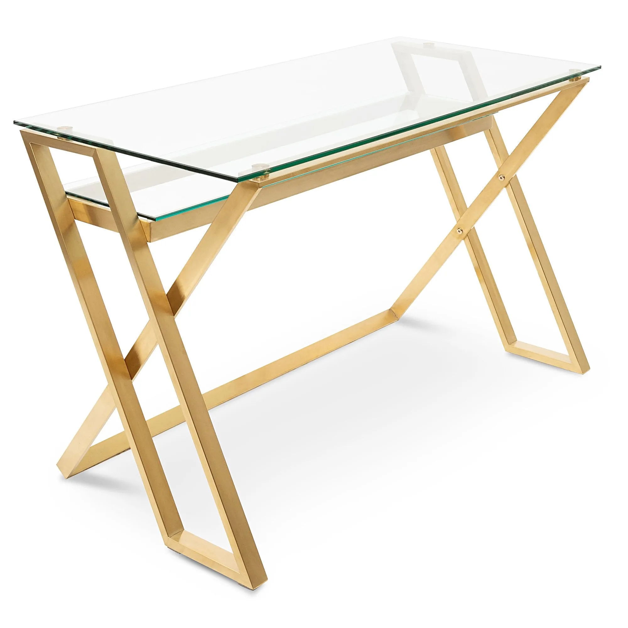 Vanessa 120cm Glass Home Office Desk - Brushed Gold Base