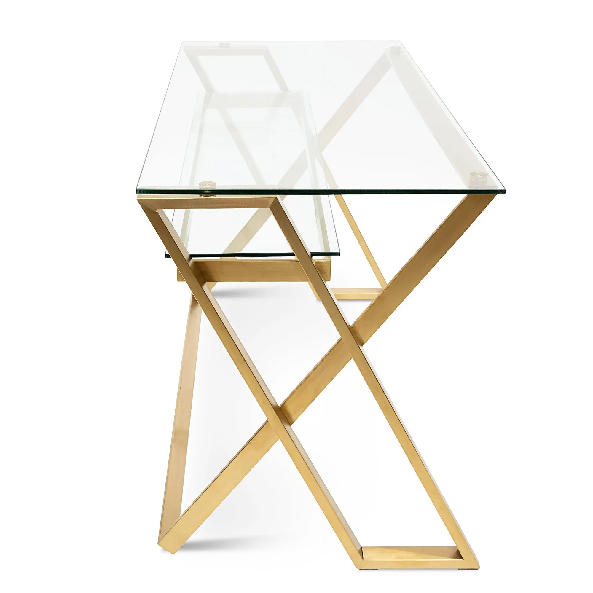 Vanessa 120cm Glass Home Office Desk - Brushed Gold Base
