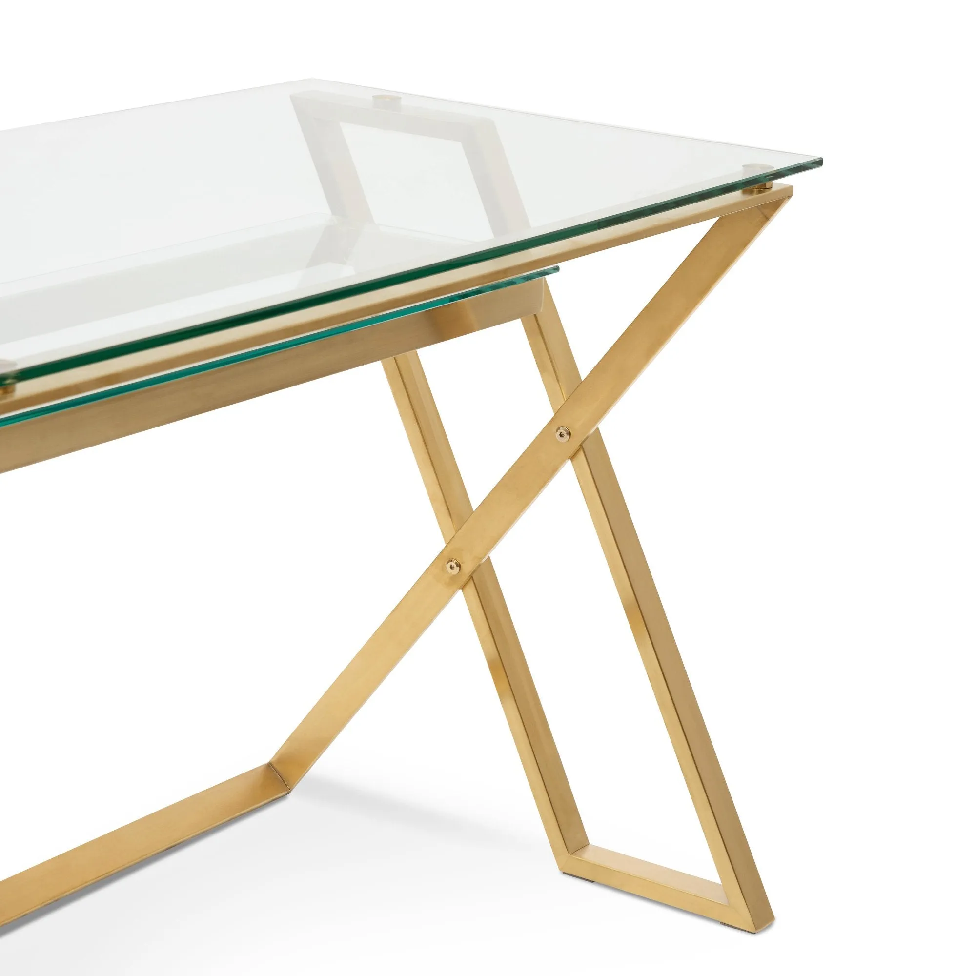 Vanessa 120cm Glass Home Office Desk - Brushed Gold Base