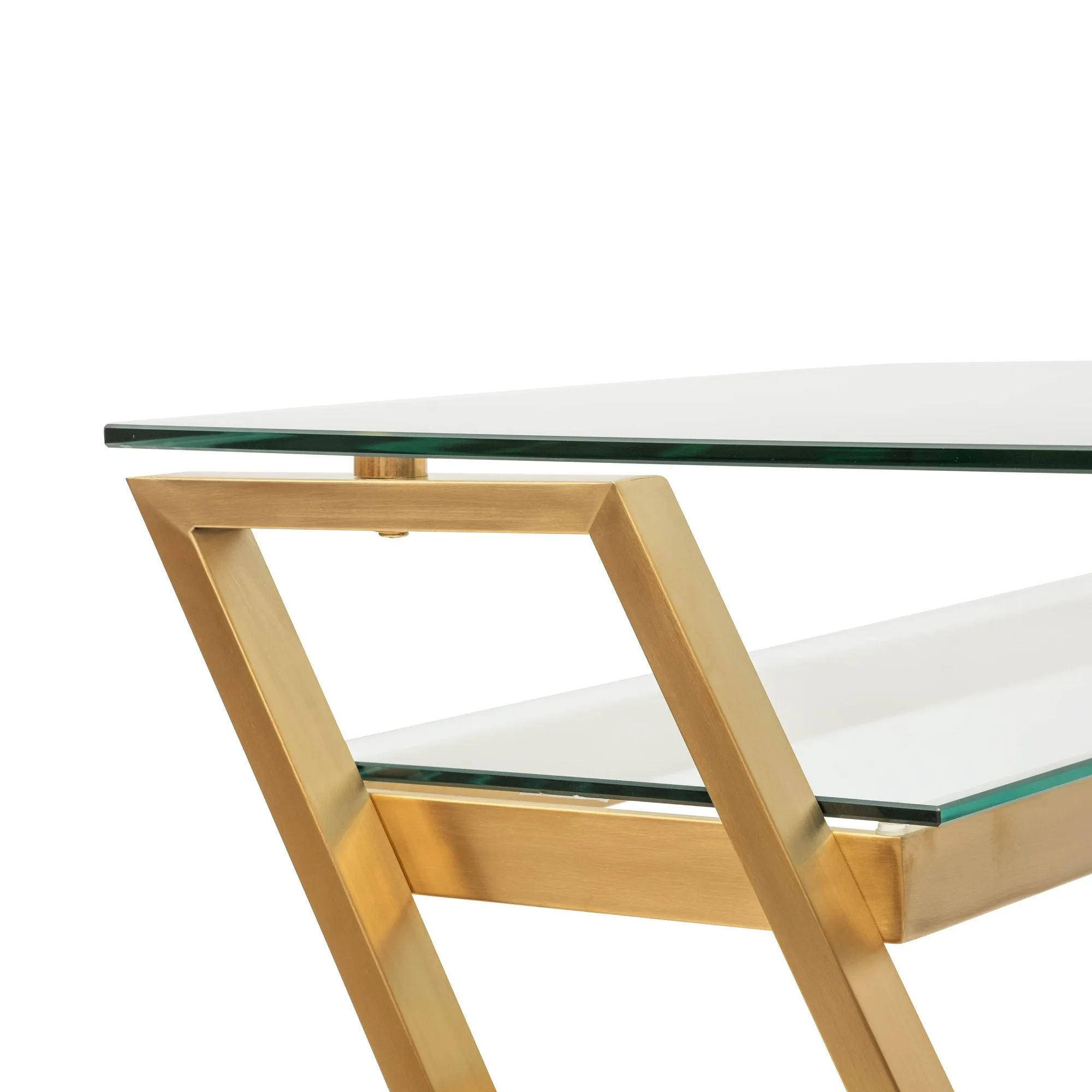Vanessa 120cm Glass Home Office Desk - Brushed Gold Base