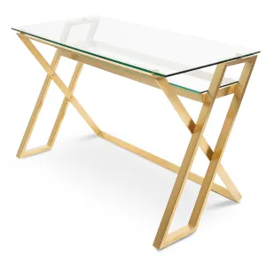 Vanessa 120cm Glass Home Office Desk - Brushed Gold Base