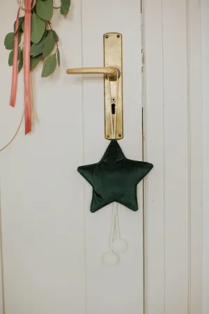 Velvet Star Pendant Green | Little star pendant with pom poms