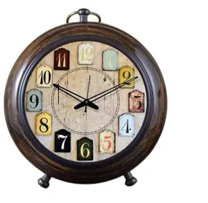 Vintage Collection Office Home Decor handicrafts Items Living Room Desk Clock (Multicolor Dial 6) Antique Style Wooden 5.25 inch dial 4 inch Color Brown