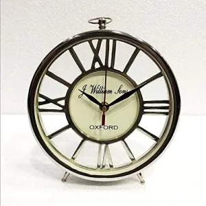 Vintage COLLECTIONMaritime Table Clock 7 inch Nautical Style Shiny Silver Desk Analog Roman Clock Office Desk Decor