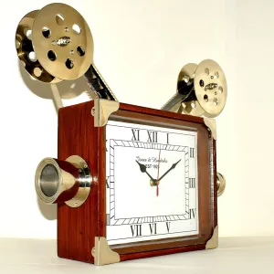 Vintage Style Projector Camera Table Desk Clock Wooden Home Decor