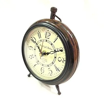 Warcraft Nauticals Handmade Antique Wooden Analog Table Clock Nautical Style Desk Clock Home & Office Study Living Room Decoration Gift Item (Brown 5" Inch)