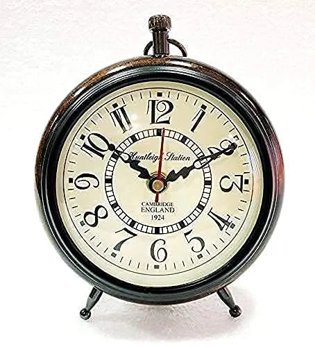 Warcraft Nauticals Handmade Antique Wooden Analog Table Clock Nautical Style Desk Clock Home & Office Study Living Room Decoration Gift Item (Brown 5" Inch)