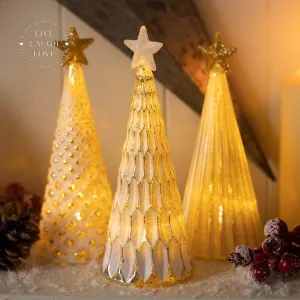 White & Gold LED Christmas Tree Shelf Sitters