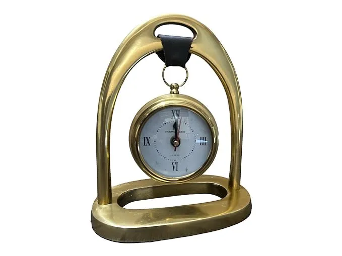 Women Wooden Handcraft Handmade Brass Polish Table Top Clock - Antique Style Roman Numeral Desk Clock for Home and Office Decor