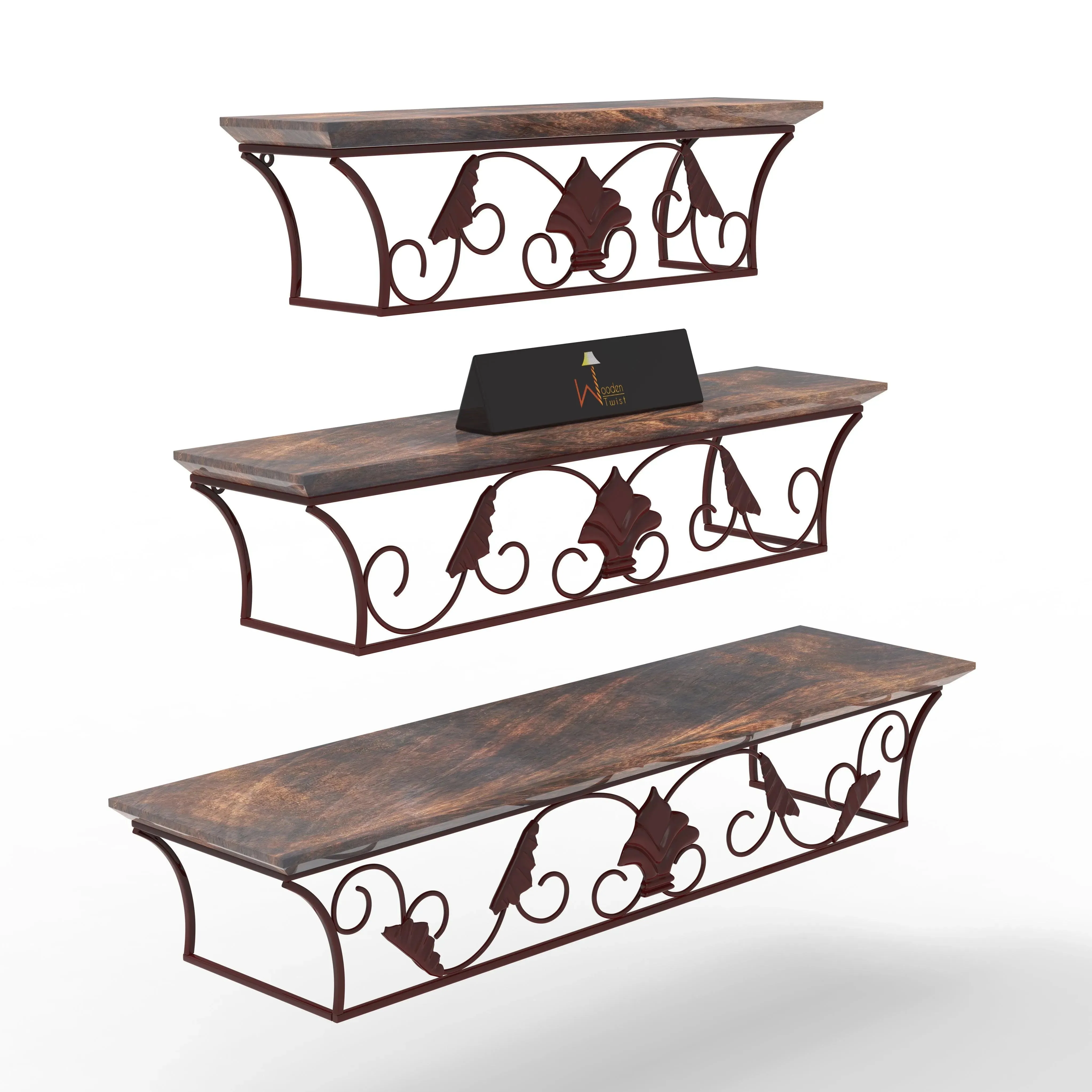Wooden & Iron Hermosa Floating Wall Shelves Set of 3