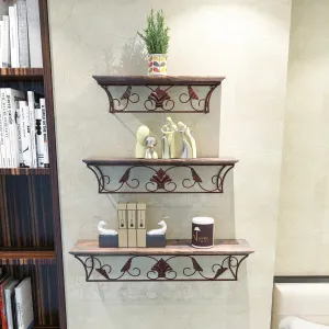 Wooden & Iron Hermosa Floating Wall Shelves Set of 3