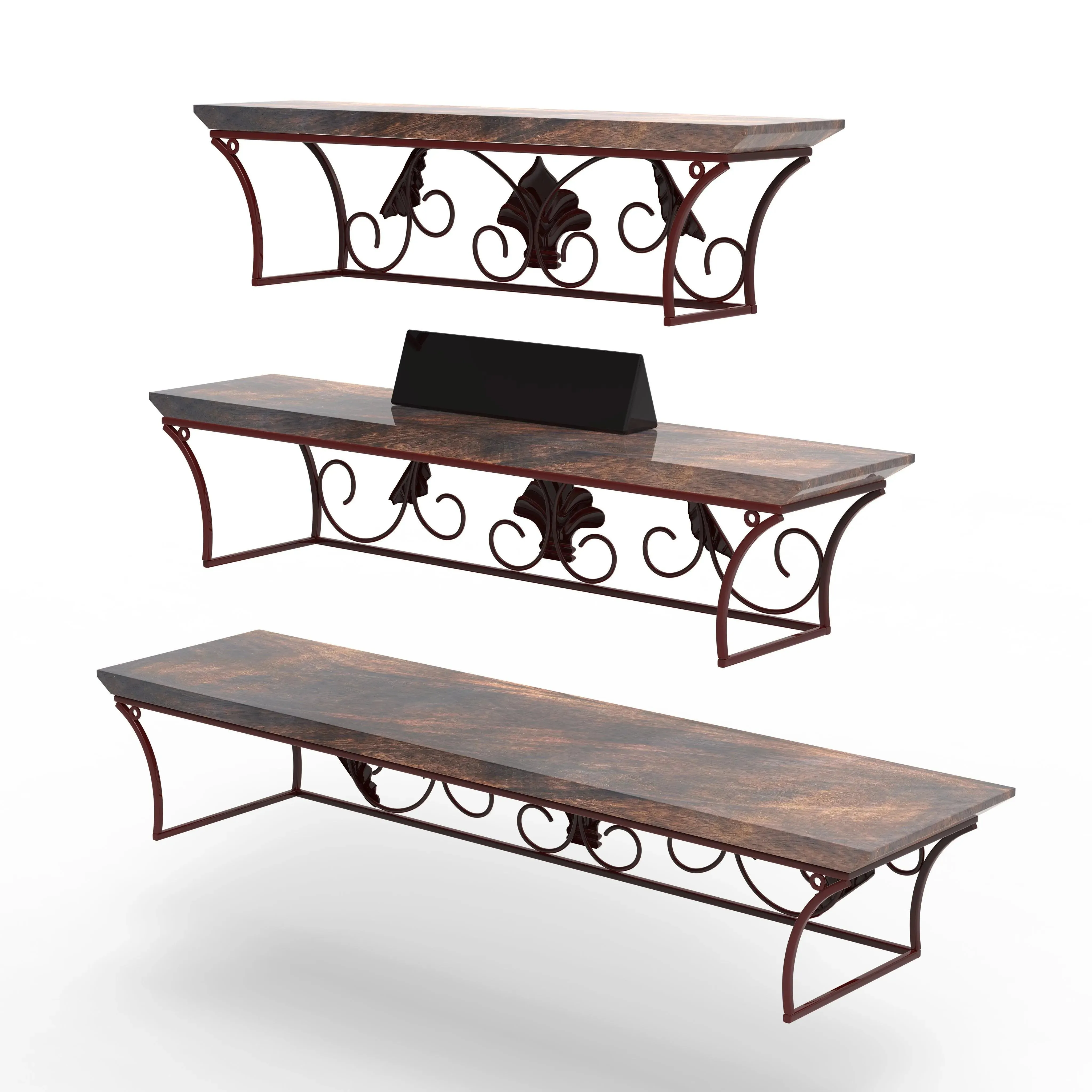 Wooden & Iron Hermosa Floating Wall Shelves Set of 3