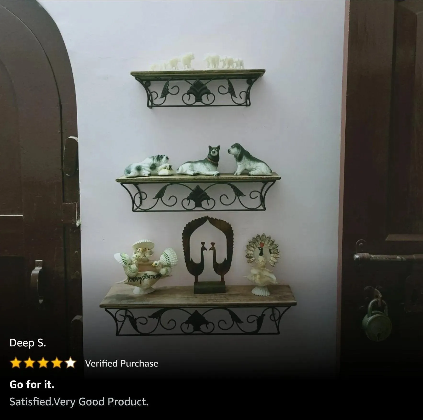 Wooden & Iron Hermosa Floating Wall Shelves Set of 3