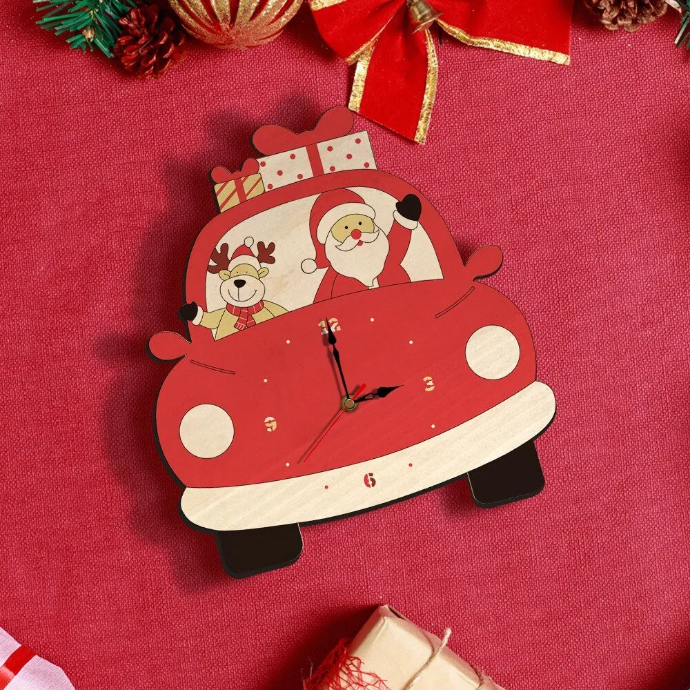 Wooden Cartoon Wall Clock for Christmas Decoration