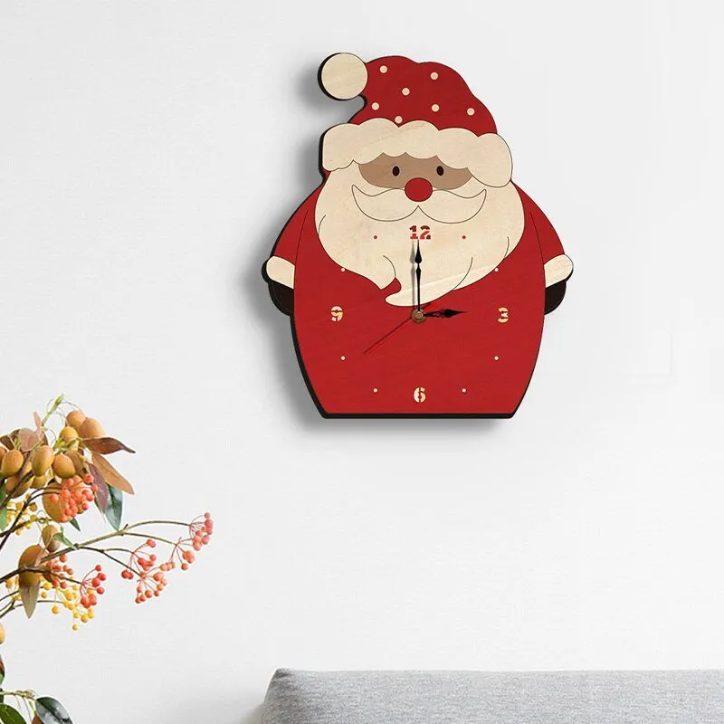 Wooden Cartoon Wall Clock for Christmas Decoration