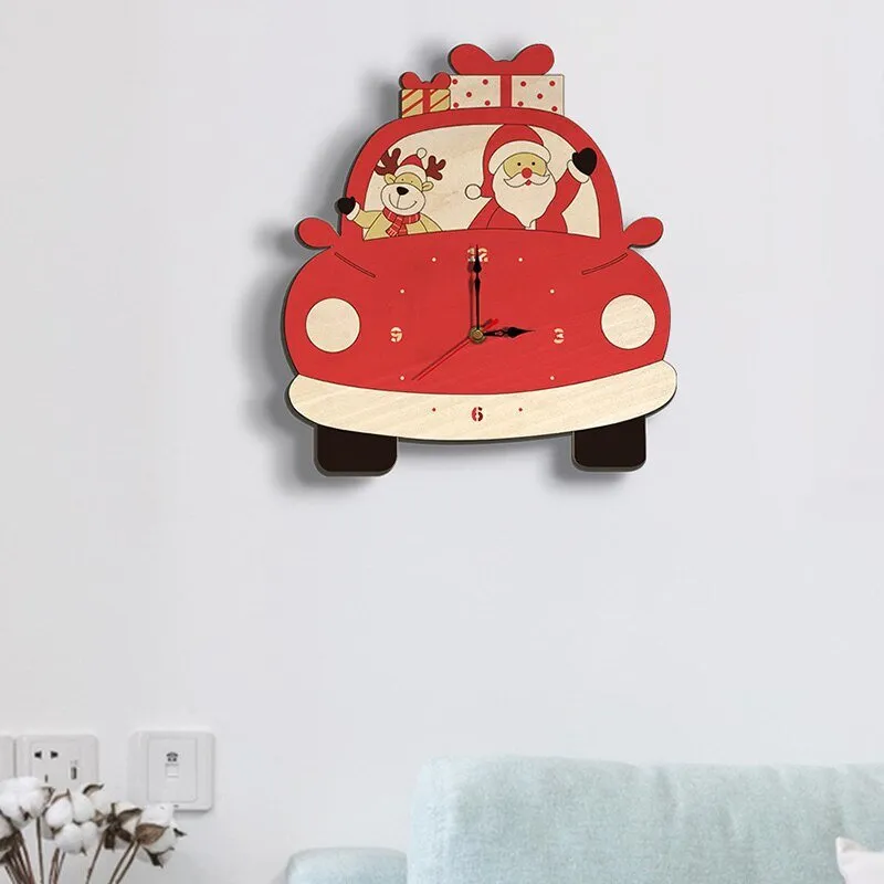 Wooden Cartoon Wall Clock for Christmas Decoration