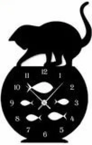 Wooden Cat And Fish Wall Clock