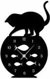 Wooden Cat And Fish Wall Clock
