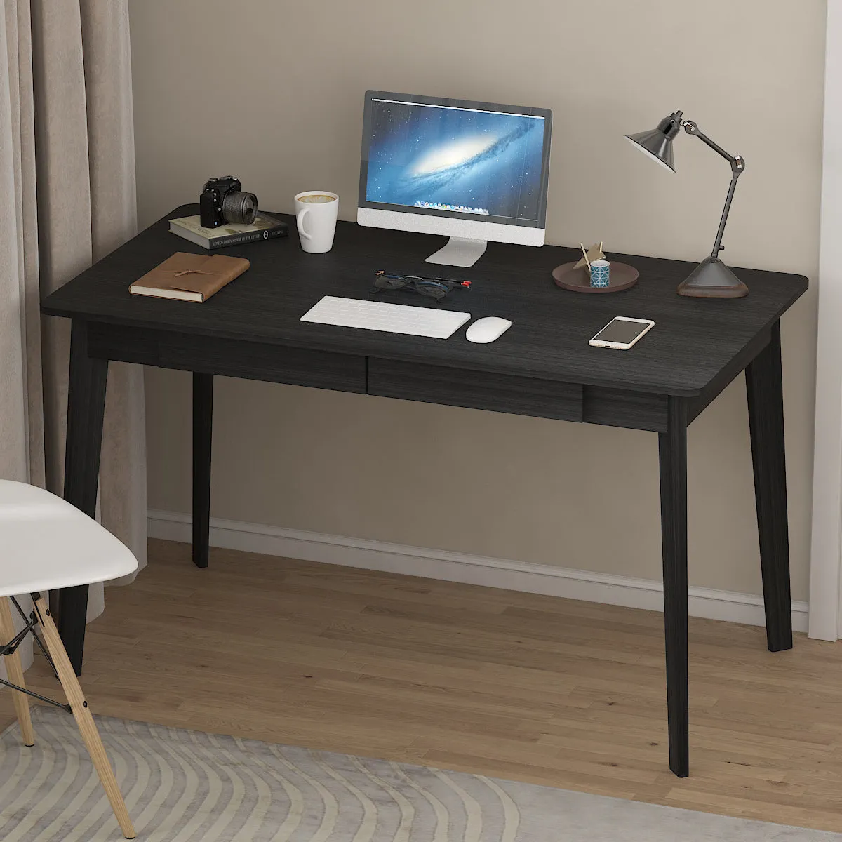 Wooden Minimalist Desk Wide Study Desk Sturdy & Stable 47.2"W