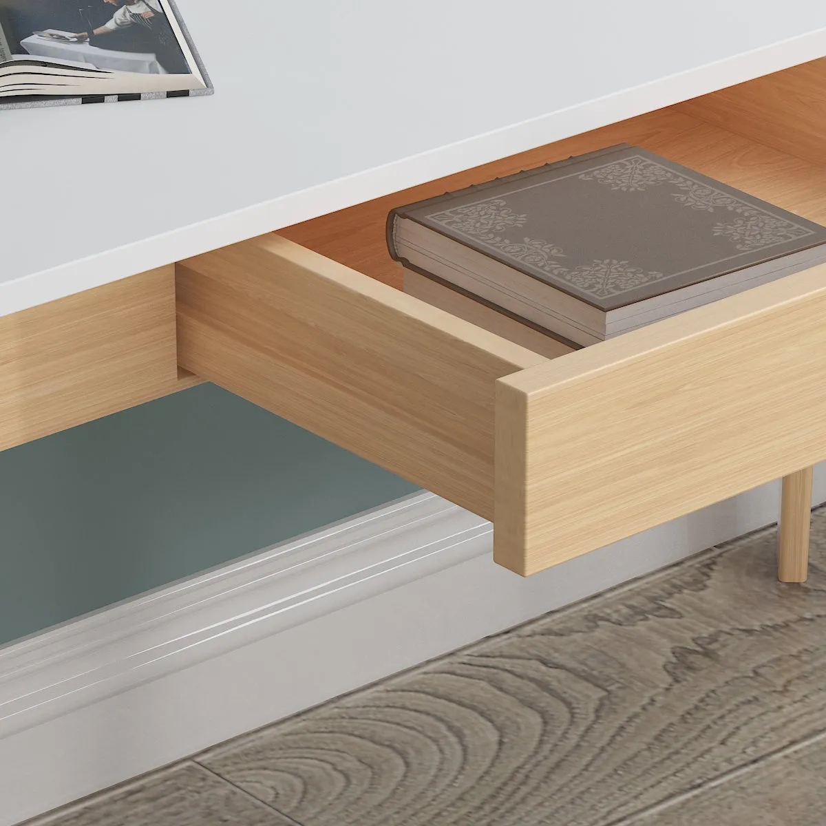 Wooden Minimalist Desk Wide Study Desk Sturdy & Stable 47.2"W