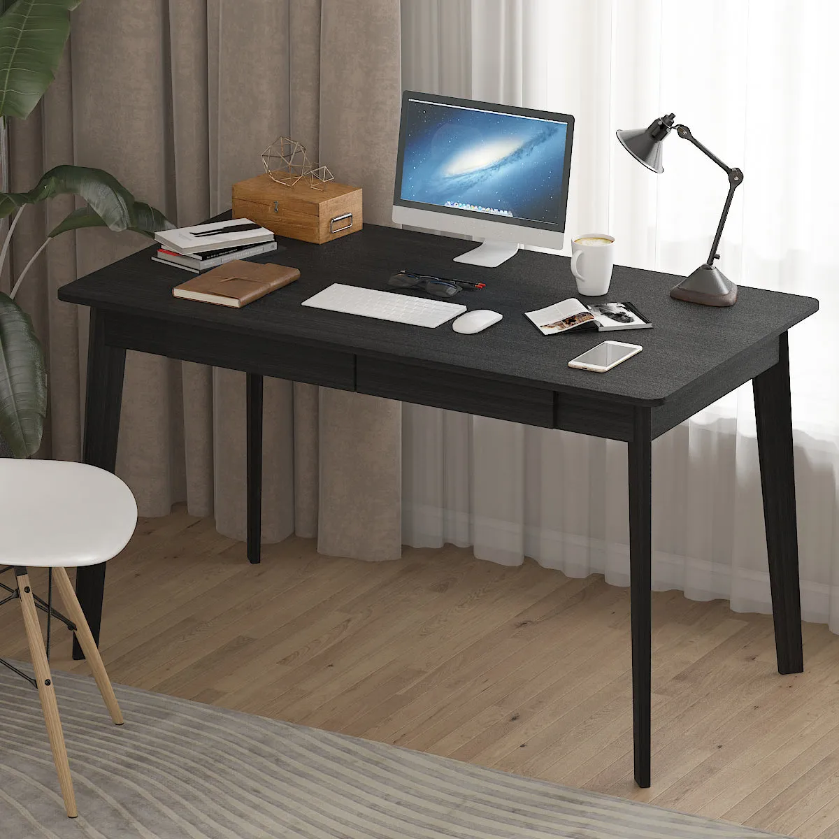 Wooden Minimalist Desk Wide Study Desk Sturdy & Stable 47.2"W
