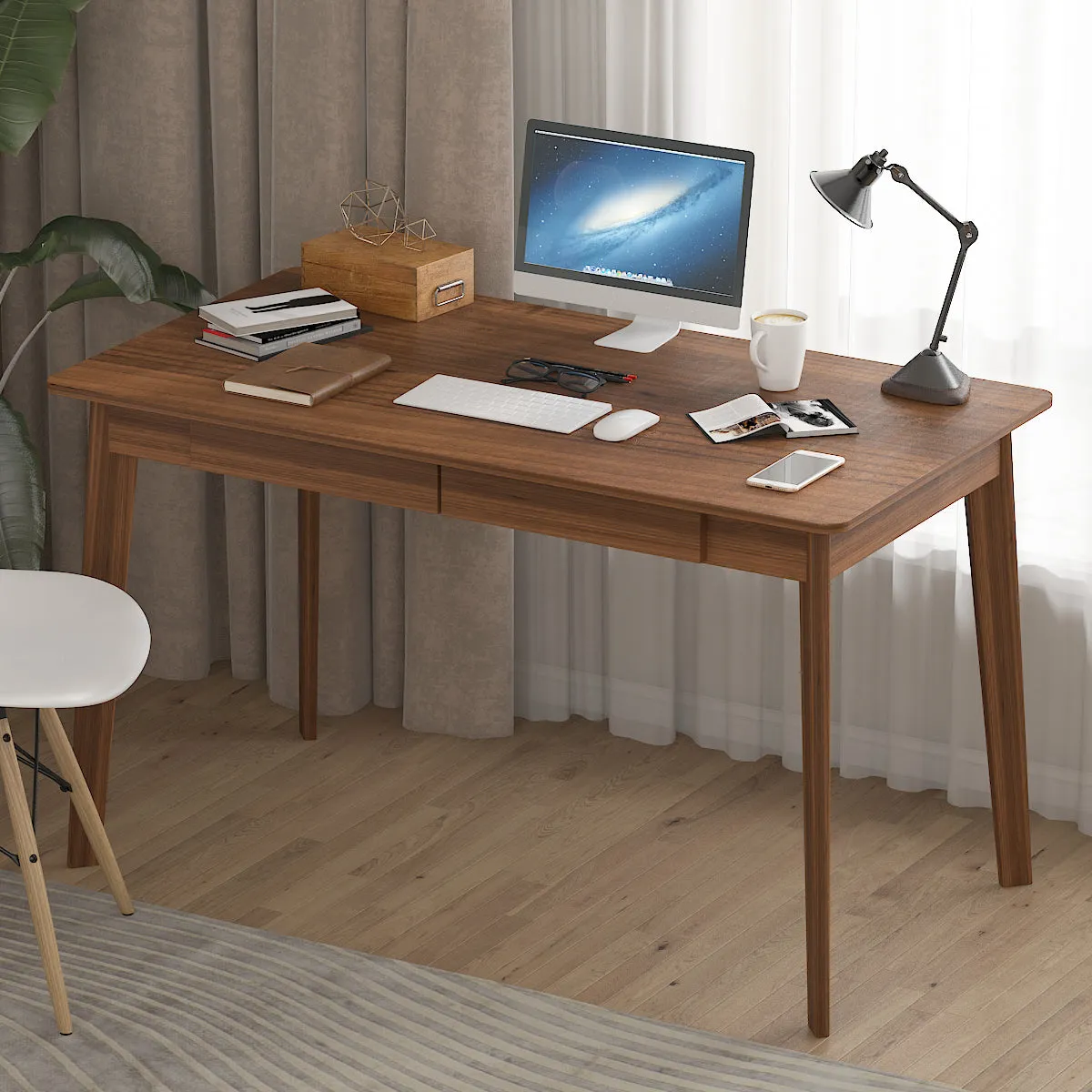 Wooden Minimalist Desk Wide Study Desk Sturdy & Stable 47.2"W