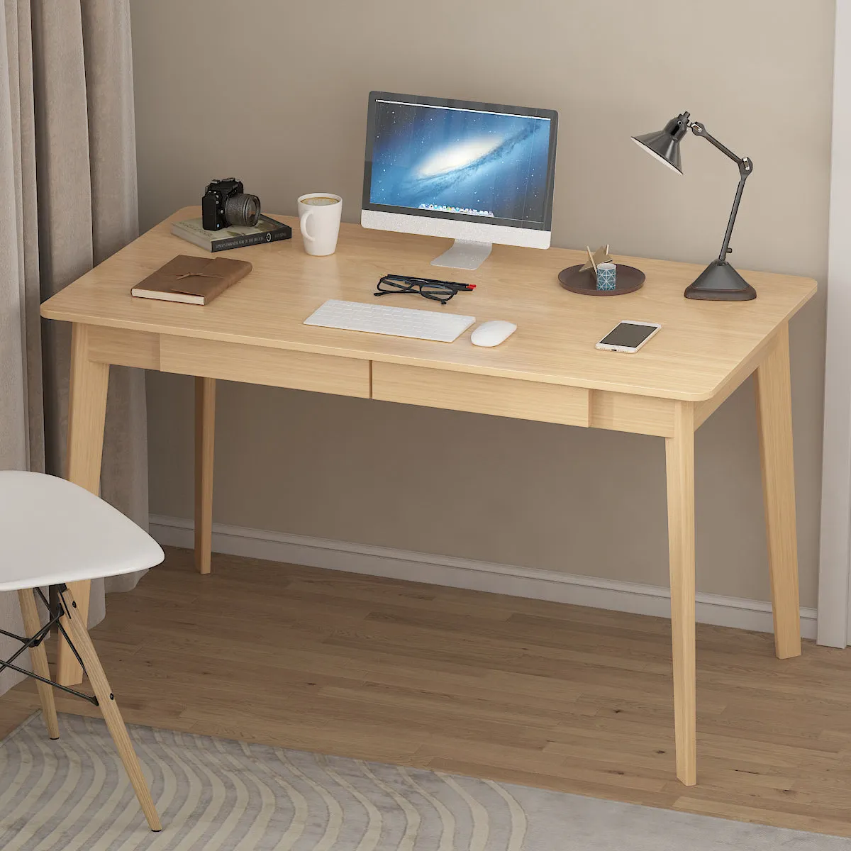 Wooden Minimalist Desk Wide Study Desk Sturdy & Stable 47.2"W
