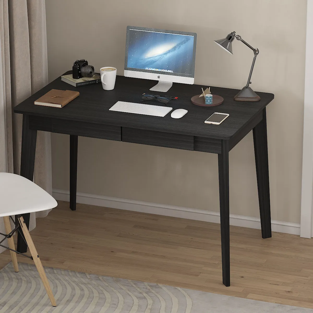 Wooden Minimalist Writing Desk White Study Table for Office 39.4"W