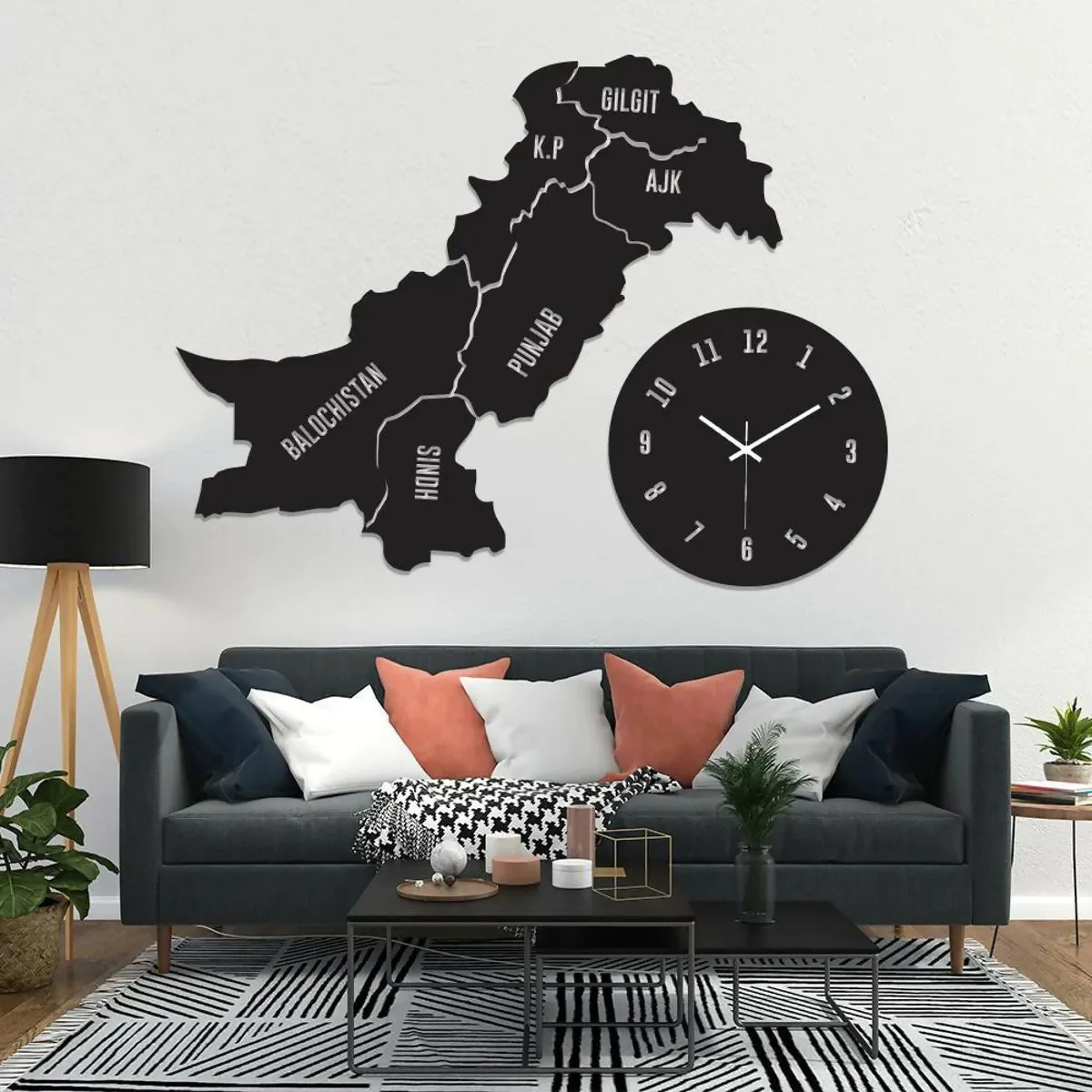 Wooden Pakistan Map With Clock