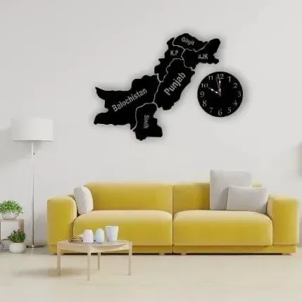 Wooden Pakistan Map With Clock