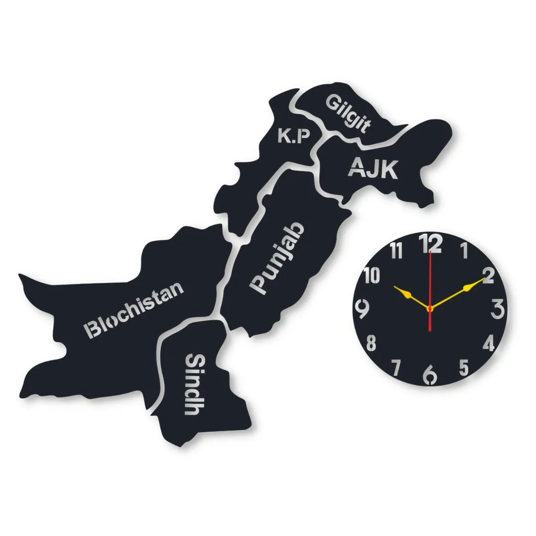 Wooden Pakistan Map With Clock