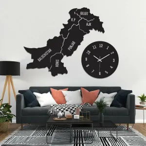 Wooden Pakistan Map With Clock