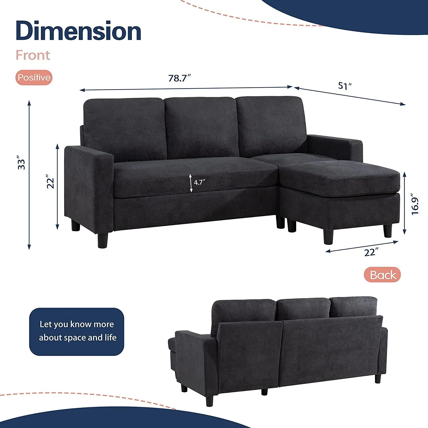 Wooden Twist Cosy L-Shaped Sectional 3 Seater Sofa Set With Ottoman Elegant Living Room Furniture for Comfort and Style