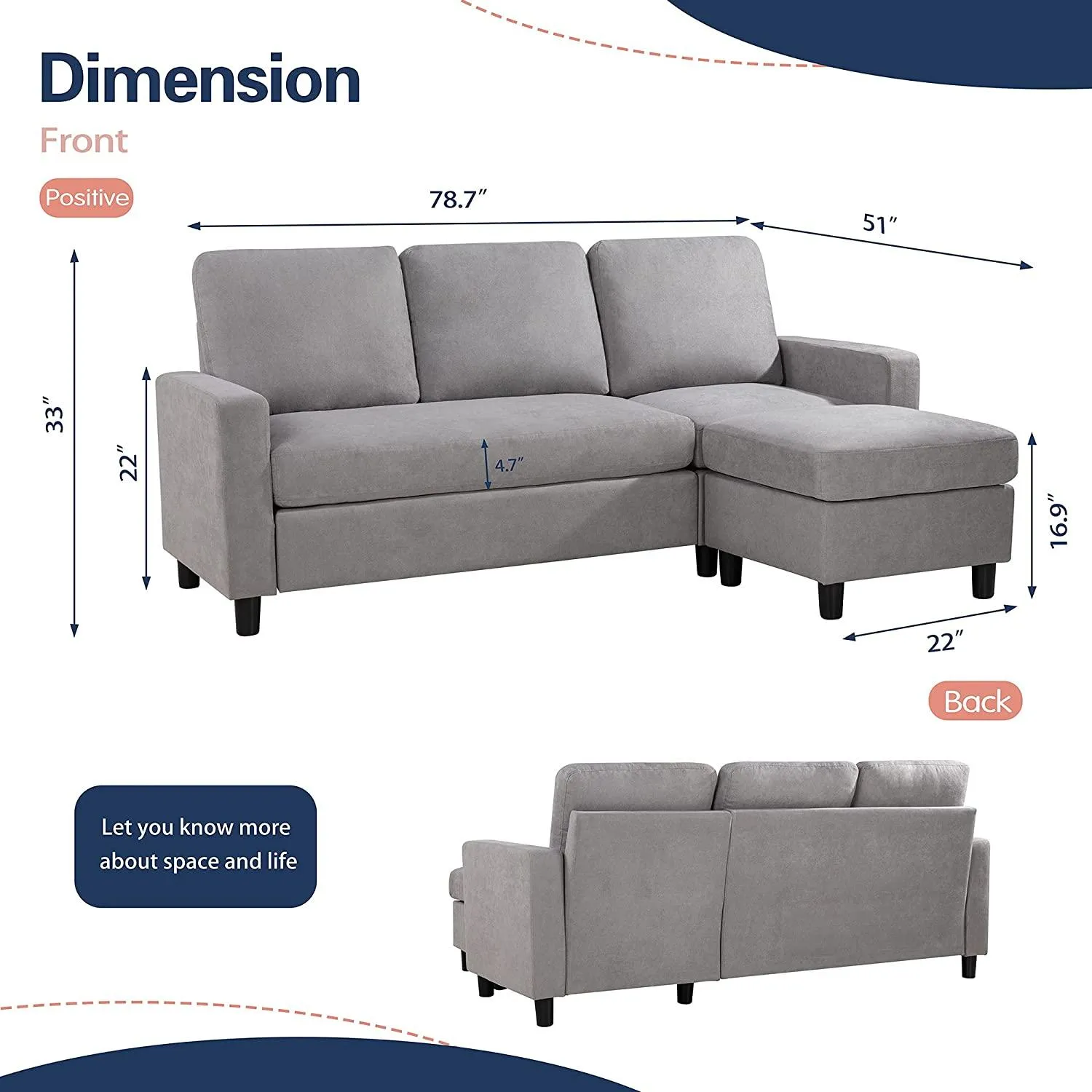 Wooden Twist Cosy L-Shaped Sectional 3 Seater Sofa Set With Ottoman Elegant Living Room Furniture for Comfort and Style