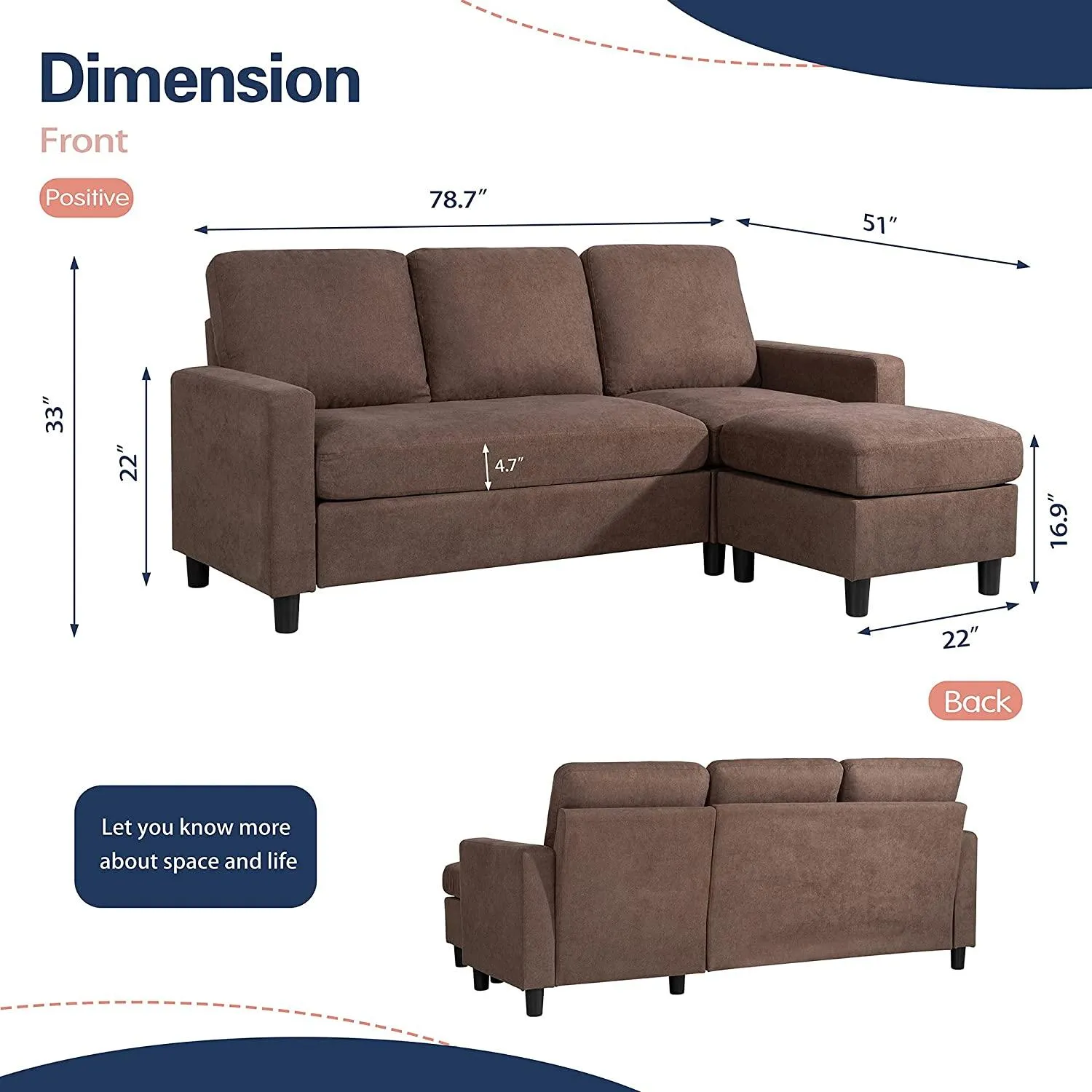 Wooden Twist Cosy L-Shaped Sectional 3 Seater Sofa Set With Ottoman Elegant Living Room Furniture for Comfort and Style