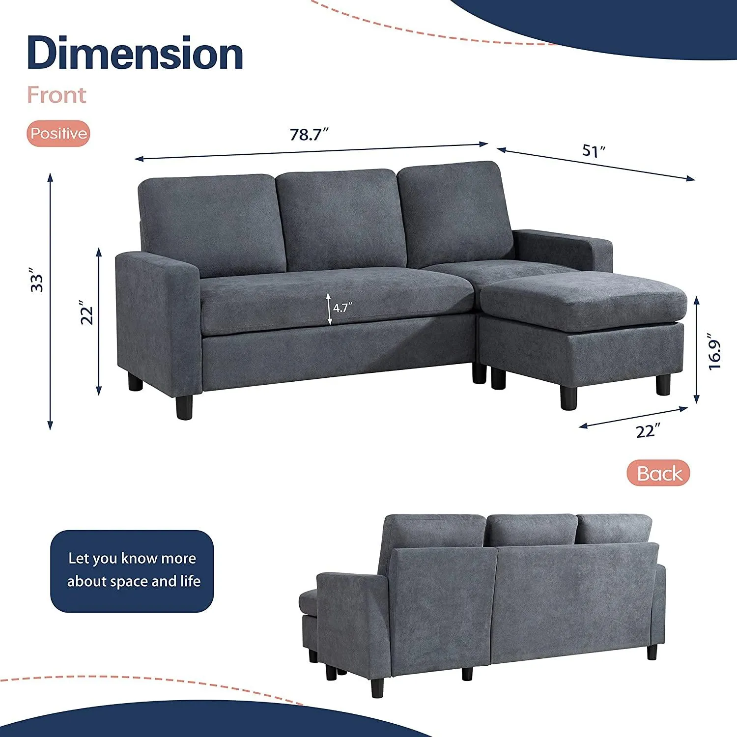 Wooden Twist Cosy L-Shaped Sectional 3 Seater Sofa Set With Ottoman Elegant Living Room Furniture for Comfort and Style
