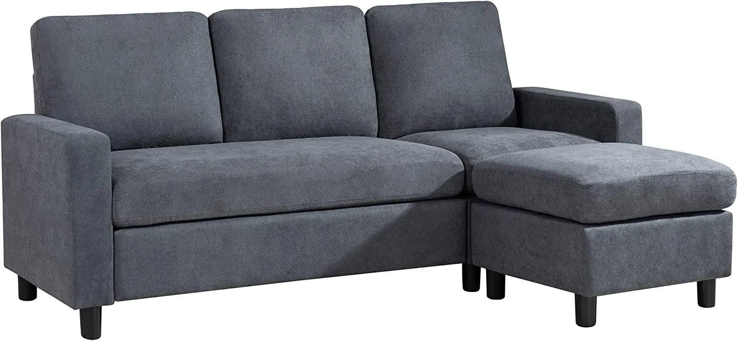Wooden Twist Cosy L-Shaped Sectional 3 Seater Sofa Set With Ottoman Elegant Living Room Furniture for Comfort and Style