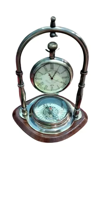 X N Cross Hanging Clock Ship Table Clock Brass Desk Clock Maritime Brass Compass with Antique Victoria