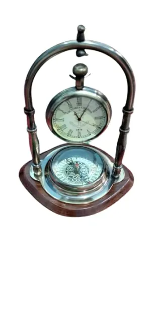 X N Cross Hanging Clock Ship Table Clock Brass Desk Clock Maritime Brass Compass with Antique Victoria