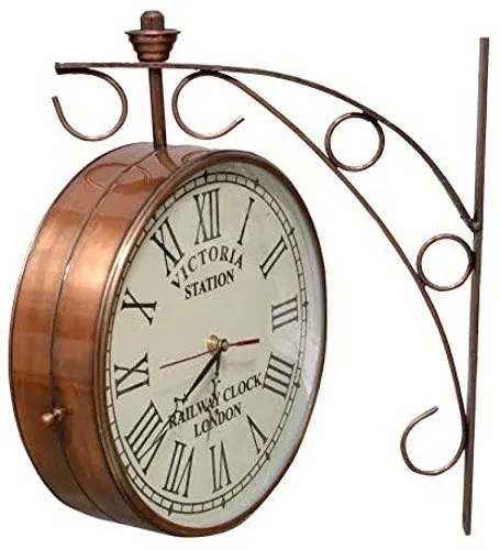 YourChoice Vintage Style, Old Style, Unique Double Side Antique, Railway Station / Platform Wall Clock ( Bronze ) ( 8" DIA )