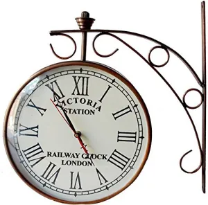 YourChoice Vintage Style, Old Style, Unique Double Side Antique, Railway Station / Platform Wall Clock ( Bronze ) ( 8" DIA )