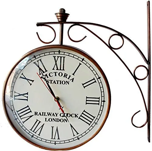 YourChoice Vintage Style, Old Style, Unique Double Side Antique, Railway Station / Platform Wall Clock ( Bronze ) ( 8" DIA )